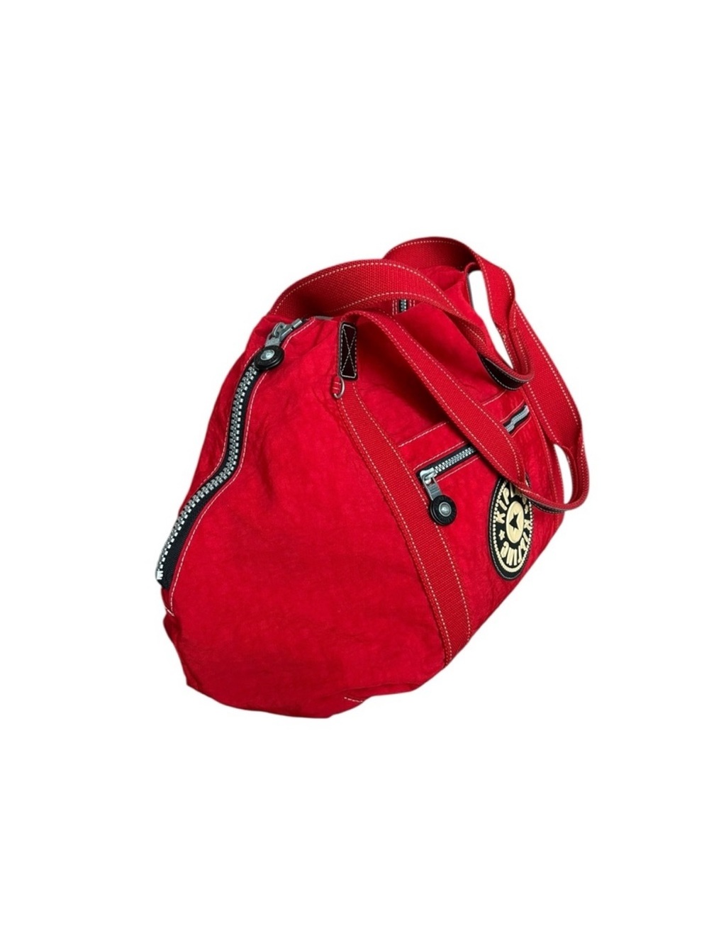 Vintage Kipling Red Canvas Dual-Handle Travel Tote with Front and Side Zips - Picture 8 of 11